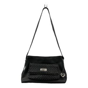 Brighton Womens Shoulder Bag Black Leather Magnetic Basket Weave S